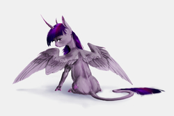 Size: 3000x2000 | Tagged: safe, artist:cuttledreams, twilight sparkle, alicorn, classical unicorn, pony, g4, curved horn, female, high res, horn, leonine tail, looking back, mare, sitting, solo, twilight sparkle (alicorn)