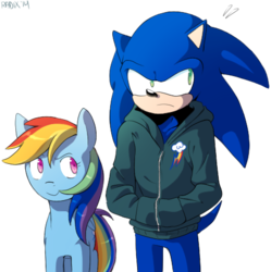 Size: 470x471 | Tagged: safe, artist:general-radix, rainbow dash, g4, angry, clothes, crossover, cutie mark, hoodie, male, simple background, smug, sonic the hedgehog, sonic the hedgehog (series), transparent background