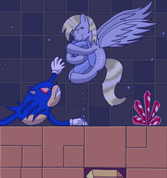 Size: 2465x2623 | Tagged: safe, artist:heartshielder1991, derpy hooves, hedgehog, pegasus, pony, g4, angry, bubble, crossover, drowning, female, funny, high res, i just don't know what went wrong, male, mare, sonic the hedgehog, sonic the hedgehog (series), underwater