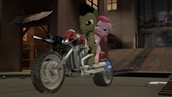 Size: 600x338 | Tagged: safe, artist:epickitty54, pinkie pie, oc, pony, g4, 3d, badass, biker, pinkamena diane pie, ponies and vehicles