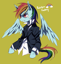 Size: 741x781 | Tagged: safe, artist:re_ghotion, rainbow dash, fanfic:rainbow factory, g4, clothes, female, solo, suit
