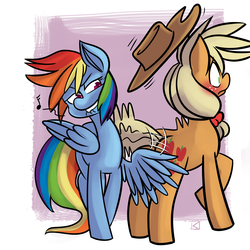 Size: 3500x3500 | Tagged: dead source, safe, artist:fauxsquared, applejack, rainbow dash, earth pony, pegasus, pony, g4, applejack is a spankaholic, bedroom eyes, blushing, butt, butt smack, butt touch, duo, feathermarking, female, freckles, frown, grin, hat, high res, lesbian, lip bite, mare, never doubt tchernobog's involvement, plot, raised hoof, ship:appledash, shipping, shivering, smiling, spanking, surprised, this will end in pain, wide eyes, wing hands, wingspank