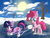 Size: 1600x1200 | Tagged: safe, artist:magical disaster, pinkie pie, twilight sparkle, earth pony, pony, unicorn, g4, season 1, winter wrap up, bare tree, cutie mark, female, ice, ice skates, ice skating, mare, sno, tree, unicorn twilight