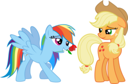 Size: 900x591 | Tagged: safe, artist:daydreamsyndrom, applejack, rainbow dash, earth pony, pegasus, pony, g4, bedroom eyes, female, lesbian, mare, rose, ship:appledash, shipping, simple background, spread wings, transparent background, vector, wings