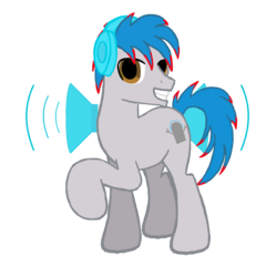 Size: 1300x1300 | Tagged: safe, artist:chatooka, oc, oc only, oc:the living tombstone, earth pony, pony, headphones, looking at you, male, raised hoof, simple background, smiling, solo, speaker, stallion, transparent background