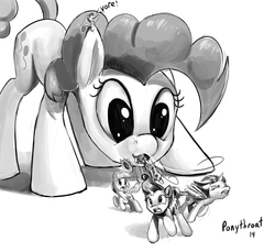 Size: 900x824 | Tagged: safe, artist:php187, applejack, fluttershy, pinkie pie, rainbow dash, rarity, twilight sparkle, oc, alicorn, pegasus, pony, unicorn, g4, cartoon physics, female, fetish, mane six, mare, micro, monochrome, pinkie pred, running, running in place, sucking, twilight sparkle (alicorn), vacuum, vacuum vore, vore