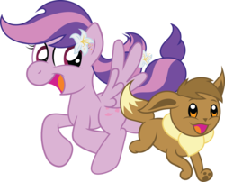 Size: 3495x2824 | Tagged: safe, artist:t-3000, oc, oc:moonlight blossom, eevee, pegasus, pony, duo, female, high res, mare, pokémon, simple background, transparent background