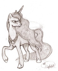 Size: 1785x2201 | Tagged: safe, artist:5everin, princess luna, g4, female, monochrome, solo, traditional art