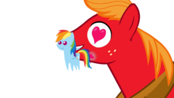 Size: 1024x576 | Tagged: safe, artist:offical-lunaflaire, big macintosh, rainbow dash, earth pony, pony, g4, chibi, male, pointy ponies, ship:rainbowmac, shipping, stallion, straight