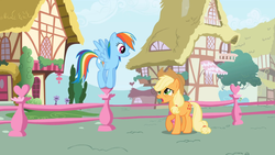 Size: 1365x768 | Tagged: safe, screencap, applejack, rainbow dash, applebuck season, g4