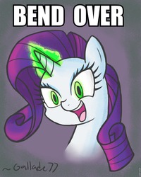 Size: 768x960 | Tagged: safe, artist:cyberfire22, rarity, g4, bend over, caption, female, green eyes, inspirarity, meme, solo