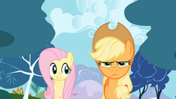 Size: 1365x768 | Tagged: safe, screencap, applejack, fluttershy, applebuck season, g4