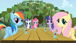 Size: 1365x768 | Tagged: safe, screencap, fluttershy, pinkie pie, rainbow dash, rarity, twilight sparkle, applebuck season, g4