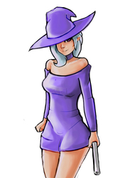 Size: 2550x3300 | Tagged: safe, artist:checkerboardazn, trixie, human, g4, choker, clothes, elf ears, female, hat, high res, humanized, looking at you, short dress, smiling, solo, sweater, sweater dress, unicorns as elves, wizard hat