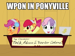 Size: 1024x768 | Tagged: safe, apple bloom, scootaloo, sweetie belle, g4, cutie mark crusaders, image macro, meme, wkrp in cincinnati