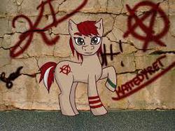 Size: 260x194 | Tagged: safe, artist:pastel-prince, oc, oc only, anarchist, anarchy, graffiti, solo