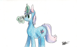 Size: 4304x2656 | Tagged: safe, artist:circleartdesigns, oc, oc only, oc:gyro tech, pony, unicorn, colored pencil drawing, male, solo, stallion, traditional art