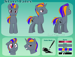 Size: 1200x912 | Tagged: safe, artist:derekwolff, oc, oc only, oc:slate tales, pony, unicorn, male, reference sheet, slate, slate tales, stallion