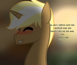 Size: 400x338 | Tagged: safe, artist:suenden-hund, edit, applejack, trenderhoof, pony, unicorn, g4, blushing, eyes closed, female, male, shipping, solo, straight, trenderhoof replies, trenderjack