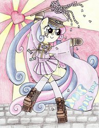 Size: 784x1018 | Tagged: safe, artist:oriwhitedeer, bon bon, sweetie drops, earth pony, pony, g4, bipedal, clothes, crossover, female, senbonzakura, solo, traditional art, vocaloid