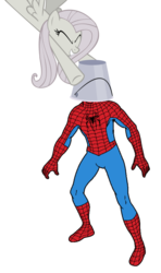 Size: 601x1013 | Tagged: safe, artist:erichgrooms3, fluttershy, pegasus, pony, g4, bucket, discorded, female, flutterbitch, headbucket, male, mare, simple background, spider-man, transparent background