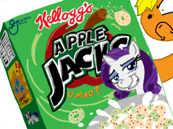 Size: 928x695 | Tagged: safe, artist:fellstorm, applejack, rarity, g4, angry, apple jacks, breakfast, cereal, crying, doodle or die, kellogg's, pure unfiltered evil, troll, u mad
