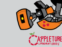 Size: 925x694 | Tagged: artist needed, source needed, safe, applejack, g4, ambiguous gender, aperture science, glados, portal (valve), portal 2, pun, solo