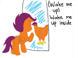 Size: 940x699 | Tagged: artist needed, safe, scootaloo, chicken, pegasus, pony, g4, butt, female, filly, foal, mirror, plot, scootachicken, solo