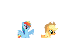 Size: 300x175 | Tagged: safe, artist:theelinker, applejack, rainbow dash, pegasus, pony, g4, animated, butt touch, emote story, emotes, feathermarking, female, funny, lesbian, mare, molestation, never doubt tchernobog's involvement, personal space invasion, ponymotes, sexual harassment, ship:appledash, shipping, what in tarnation