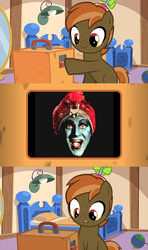 Size: 640x1080 | Tagged: safe, artist:jan, button mash, g4, button's odd game, colt, exploitable meme, foal, jambi the genie, male, meme, nightmare fuel, pee-wee's playhouse