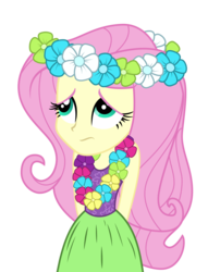 Size: 1467x1921 | Tagged: safe, artist:mohawgo, fluttershy, equestria girls, g4, my little pony equestria girls: rainbow rocks, clothes, female, grass skirt, hula, hulashy, lei, simple background, skirt, solo, transparent background, vector