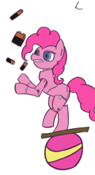 Size: 618x1136 | Tagged: safe, artist:thepankpoet, pinkie pie, pony, robot, robot pony, g4, balancing, ball, battery, female, gritted teeth, juggling, pinkie bot, simple background, solo, transparent background