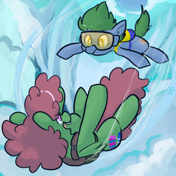 Size: 1000x1000 | Tagged: safe, artist:mt, oc, oc only, oc:software patch, oc:windcatcher, falling, goggles, parachute, sky, skydiving, windpatch