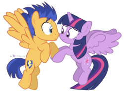 Size: 1050x780 | Tagged: safe, artist:dm29, flash sentry, twilight sparkle, alicorn, pony, g4, backwards cutie mark, boop, eye contact, female, flying, holding hooves, male, mare, nuzzling, ship:flashlight, shipping, simple background, smiling, spread wings, straight, transparent background, twilight sparkle (alicorn)