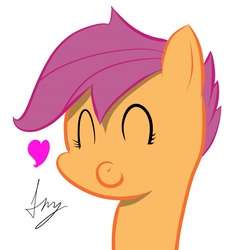 Size: 849x887 | Tagged: safe, artist:fm, scootaloo, g4, ^^, cute, eyes closed, female, happy, heart, simple background, smiling, solo, white background