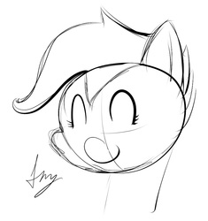 Size: 853x909 | Tagged: safe, artist:fm, scootaloo, g4, cute, eyes closed, female, happy, monochrome, sketch, smiling, solo