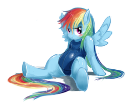 Size: 1200x1003 | Tagged: safe, artist:kai(ry, rainbow dash, g4, blushing, clothes, female, one-piece swimsuit, pixiv, school swimsuit, solo, sukumizu, swimsuit