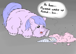 Size: 1000x719 | Tagged: safe, artist:buwwito, fluffy pony, cotton candy, crying, food, solo, stupidity