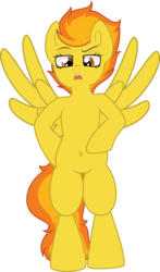 Size: 1189x2018 | Tagged: safe, artist:daydreamsyndrom, spitfire, pony, g4, belly button, bipedal, female, solo, spread wings, standing