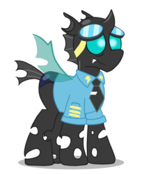 Size: 1024x1253 | Tagged: safe, artist:sketchymouse, soarin', changeling, g4, changelingified, clothes, goggles, male, necktie, shirt, simple background, solo, transparent background, wonderbolts dress uniform