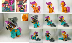 Size: 1155x692 | Tagged: safe, artist:moggymawee, scootaloo, g4, twilight time, accessory, clothes, disguise, glasses, hat, irl, moustache, photo, plushie, solo