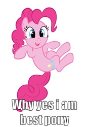 Size: 751x1064 | Tagged: safe, pinkie pie, g4, best pony, caption, female, looking at you, meta, open mouth, smiling, solo, tongue out