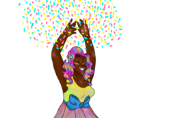 Size: 800x550 | Tagged: safe, artist:radioactivejello, pinkie pie, human, g4, confetti, dark skin, female, humanized, solo