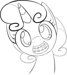 Size: 500x563 | Tagged: safe, artist:mcsadat, sweetie belle, g4, braces, female, lineart, monochrome, smiling, solo