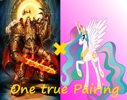 Size: 2848x2247 | Tagged: safe, princess celestia, human, g4, crossover, emprahlestia, exploitable meme, god-emperor of mankind, heresy, high res, meme, otp, shipping, warhammer (game), warhammer 40k