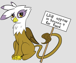 Size: 3000x2500 | Tagged: dead source, safe, artist:keeponhatin, gilda, griffon, g4, female, high res, hilarious in hindsight, sign, solo, tail hold, will x for y