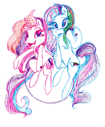 Size: 2521x3061 | Tagged: safe, artist:misaspuppy, rainbow dash (g3), rarity (g3), g3, duo, high res, simple background, traditional art, white background