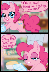 Size: 497x741 | Tagged: safe, artist:mcponyponypony, pinkie pie, g4, baking, baking cake, faic, female, food, kek, lidded eyes, meme, solo, topkek