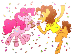 Size: 818x617 | Tagged: safe, artist:nmnkgskds, cheese sandwich, pinkie pie, g4, cupcake, female, male, pixiv, ship:cheesepie, shipping, straight