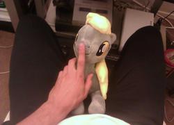 Size: 1066x768 | Tagged: safe, artist:onlyfactory, derpy hooves, pegasus, pony, g4, boop, bootleg, female, irl, mare, photo, plushie